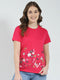 Women Magenta Embroidered Round Neck Half Sleeve Top