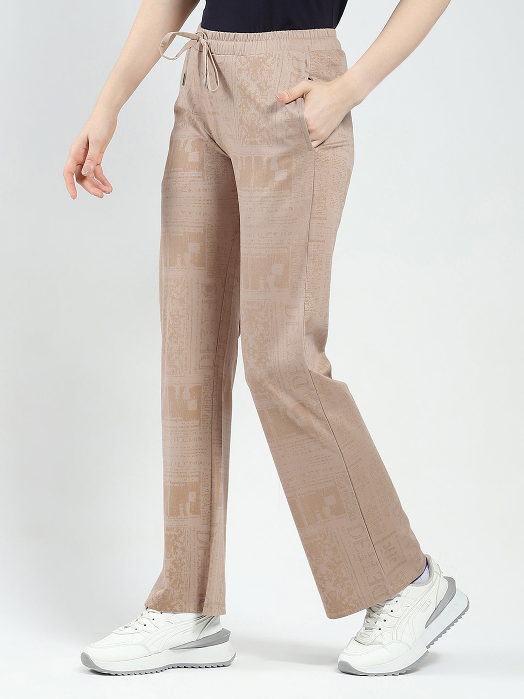 Women Khaki Printed Regular Fit Lower