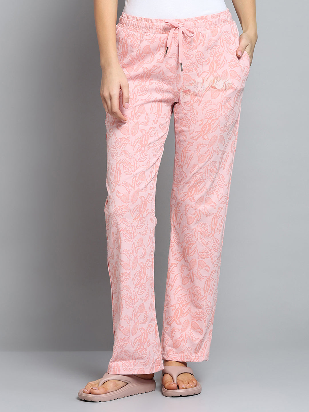 Women Peach Printed Regular Fit Lower
