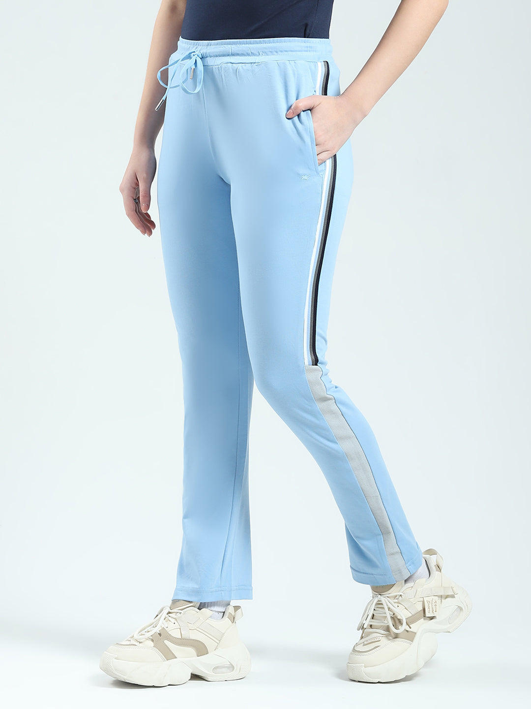 Women Sky Blue Solid Regular Fit Lower