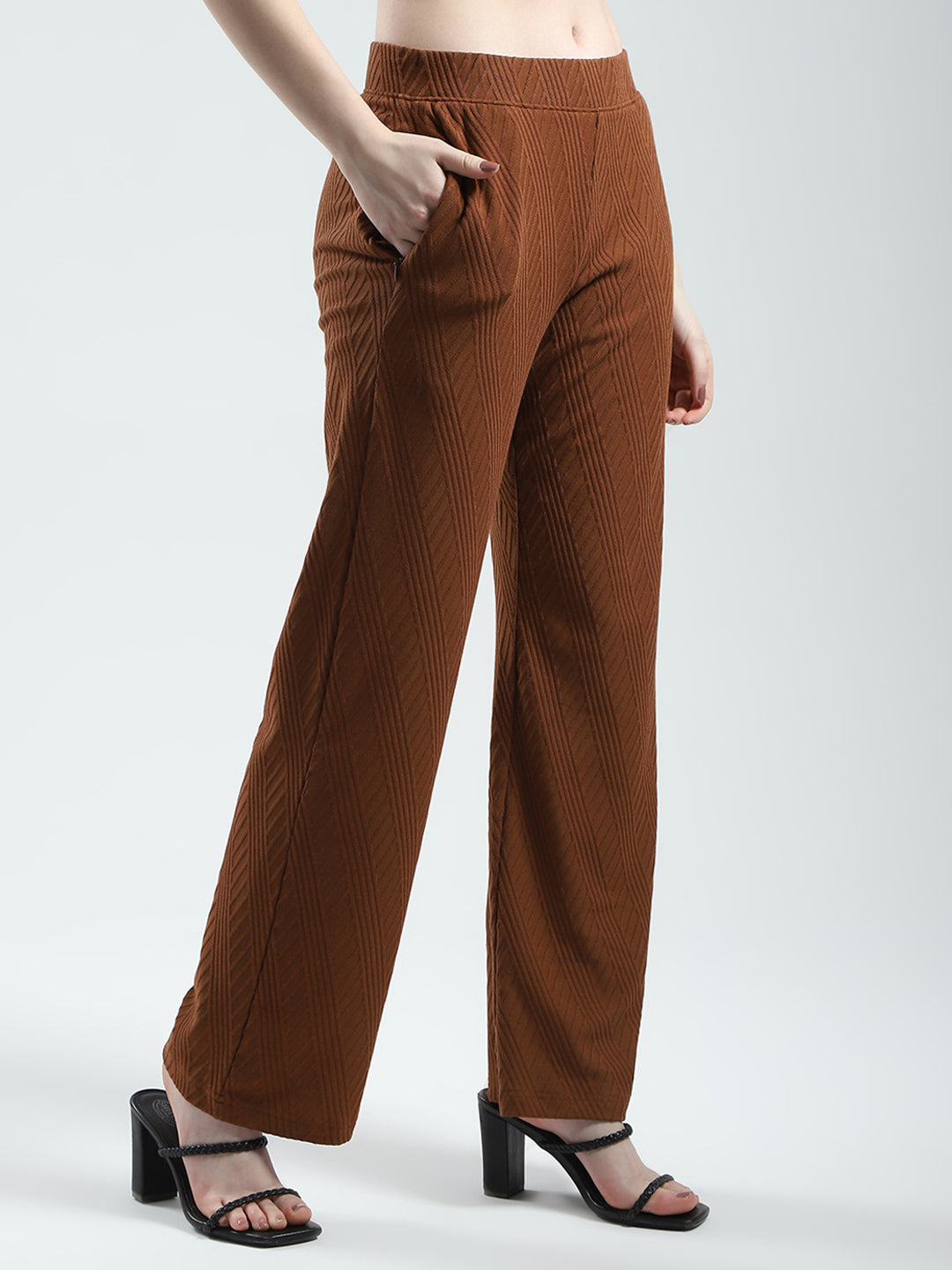 Women Brown Self Design Regular Fit Lower