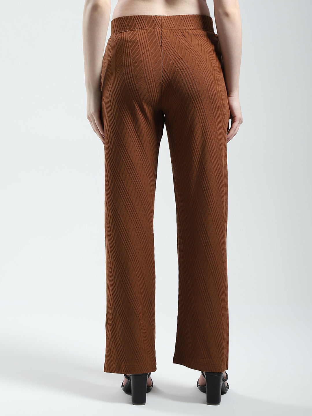 Women Brown Self Design Regular Fit Lower