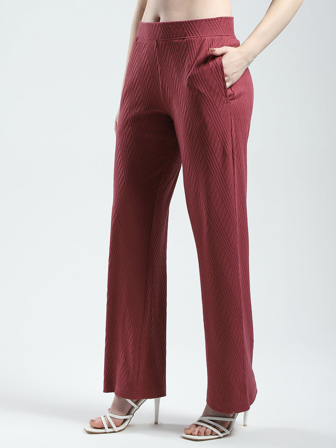 Women Maroon Self Design Regular Fit Lower