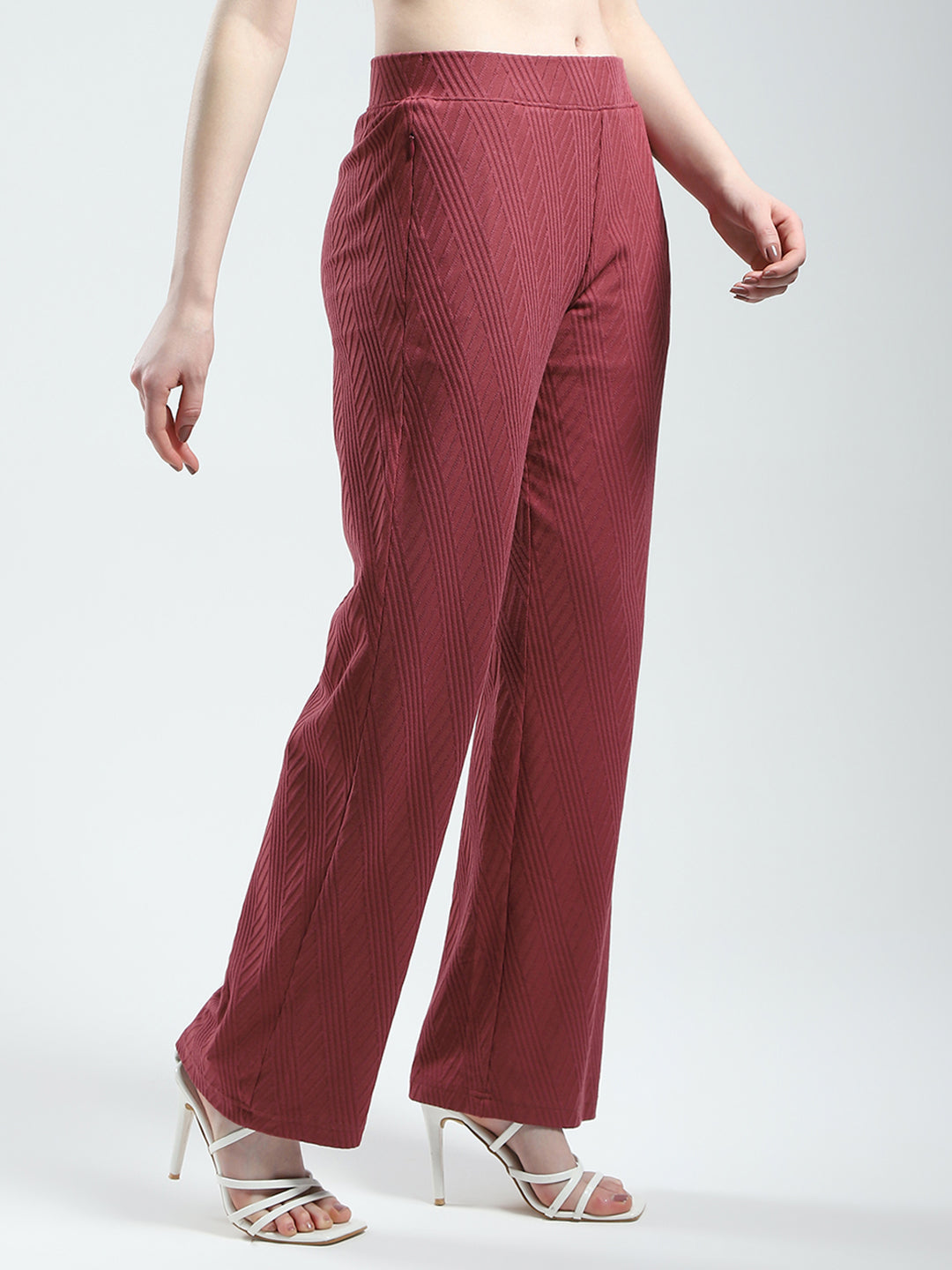 Women Maroon Self Design Regular Fit Lower