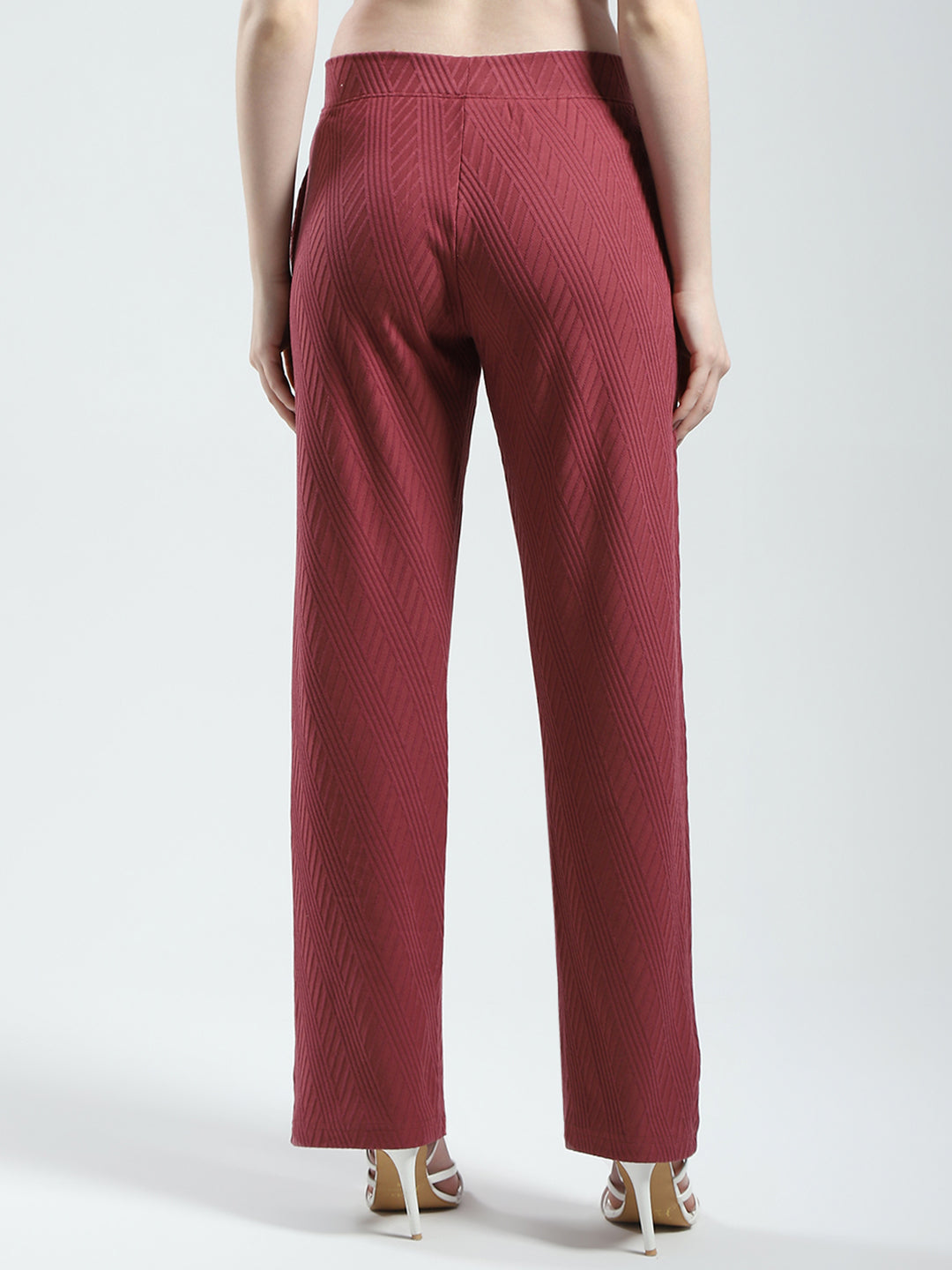Women Maroon Self Design Regular Fit Lower