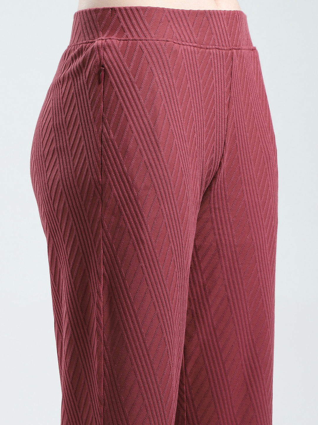 Women Maroon Self Design Regular Fit Lower