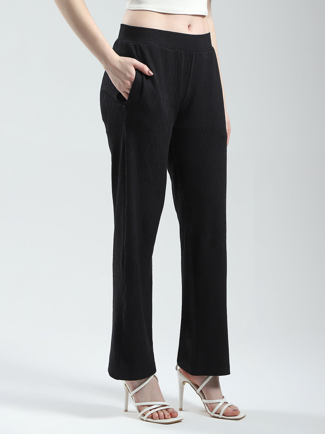 Women Black Self Design Regular Fit Lower