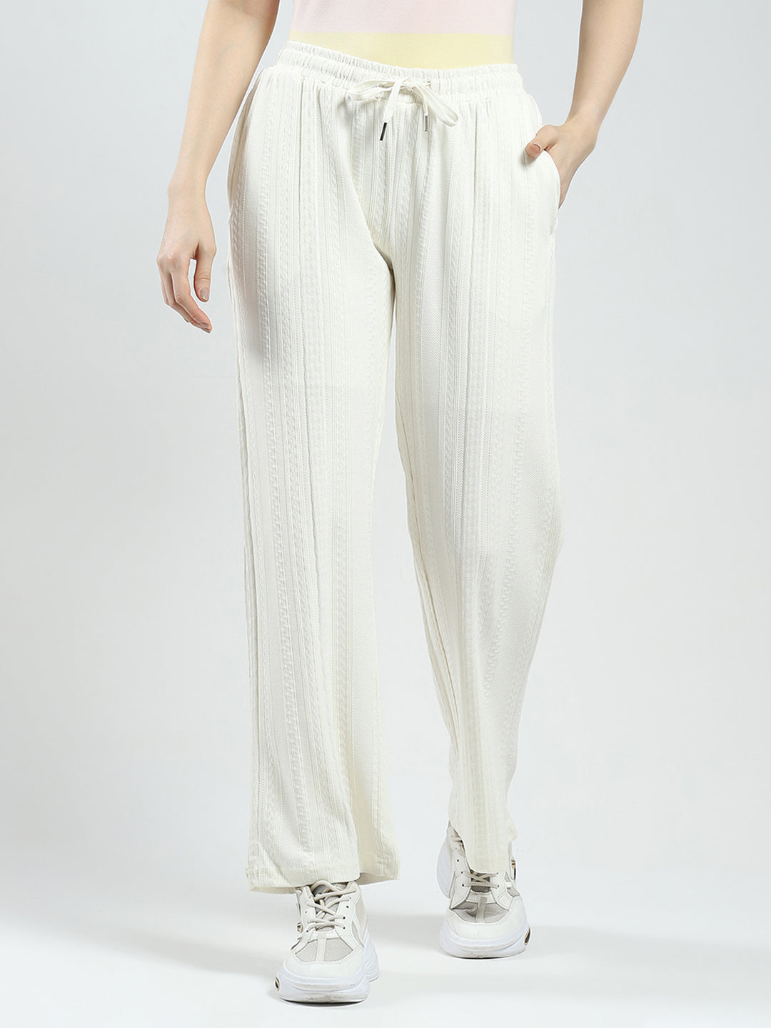 Women White Self Design Regular Fit Lower