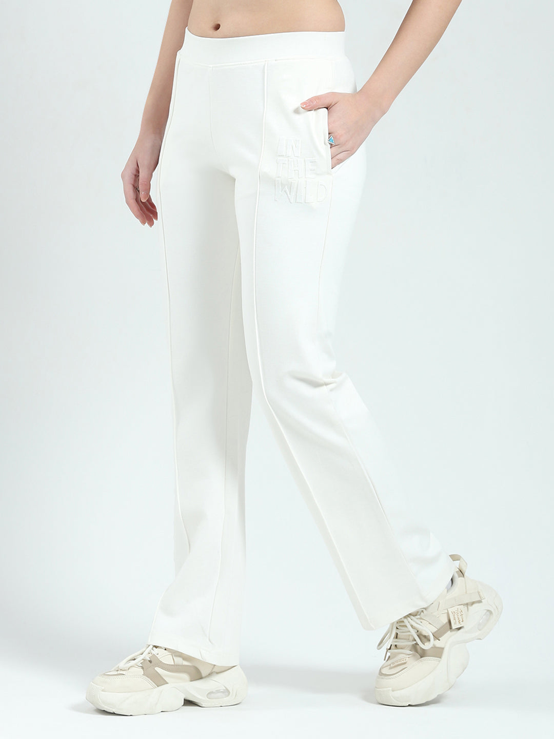 Women Off White Solid Regular Fit Lower