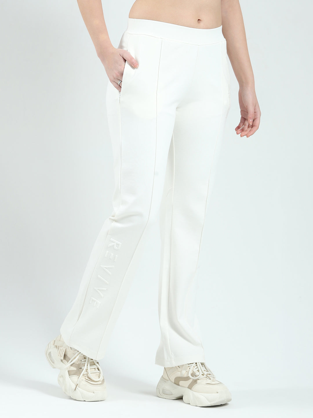 Women Off White Solid Regular Fit Lower