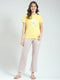 Women Yellow Printed Round Neck Half Sleeve Lower Set