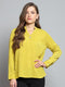 Women Yellow Self Design V Neck Full Sleeve Top