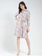 Women Grey Printed Collar 3/4th Sleeve Tunic