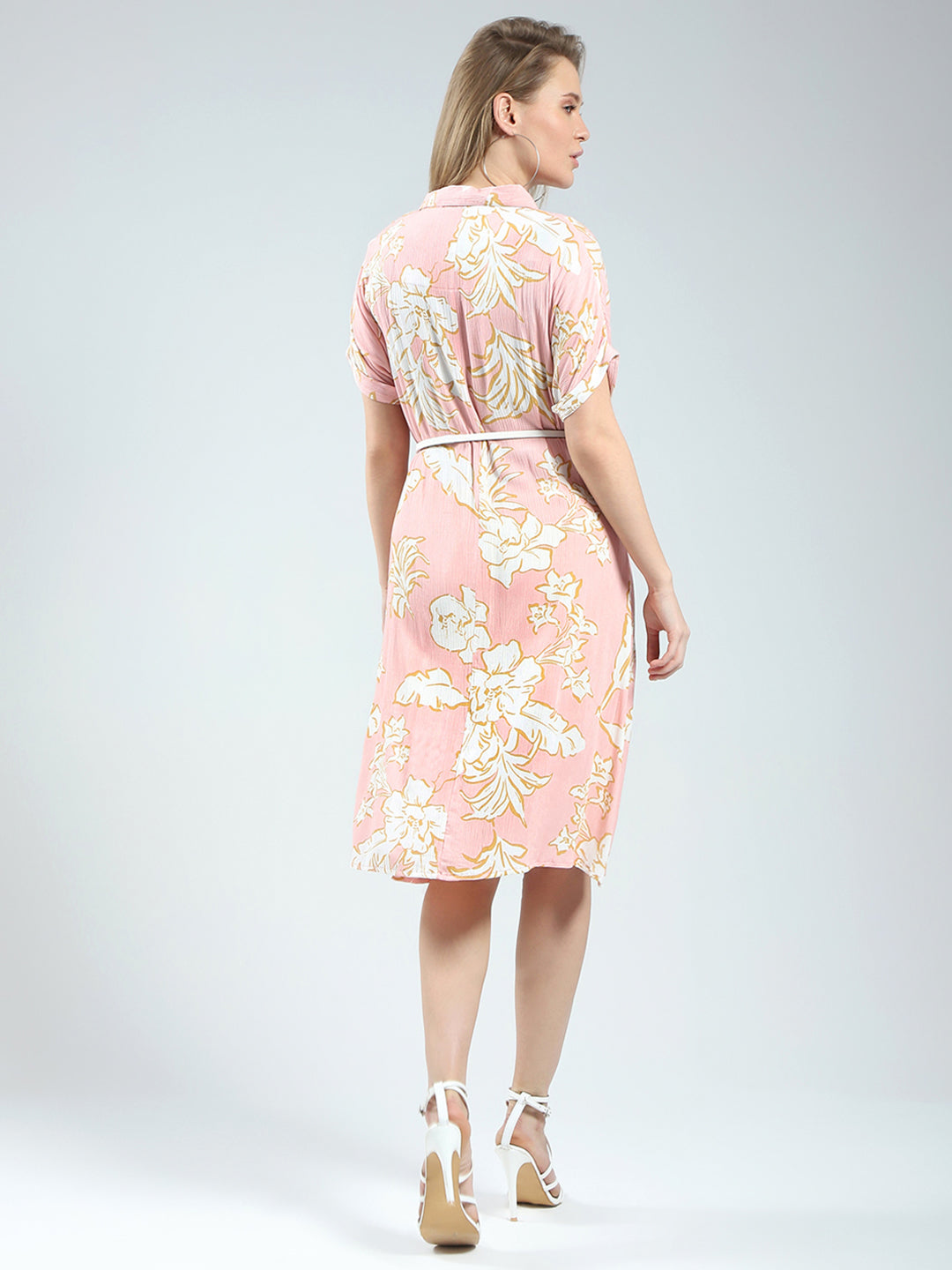 Women Pink Printed Collar Half Sleeve Tunic