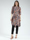Women Navy Blue Solid Round Neck 3/4th Sleeve Tunic