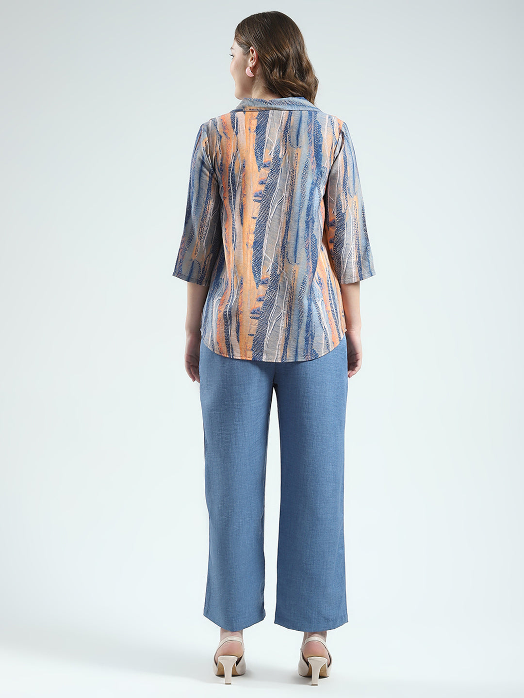 Women Blue Printed Collar 3/4th Sleeve Cords Set