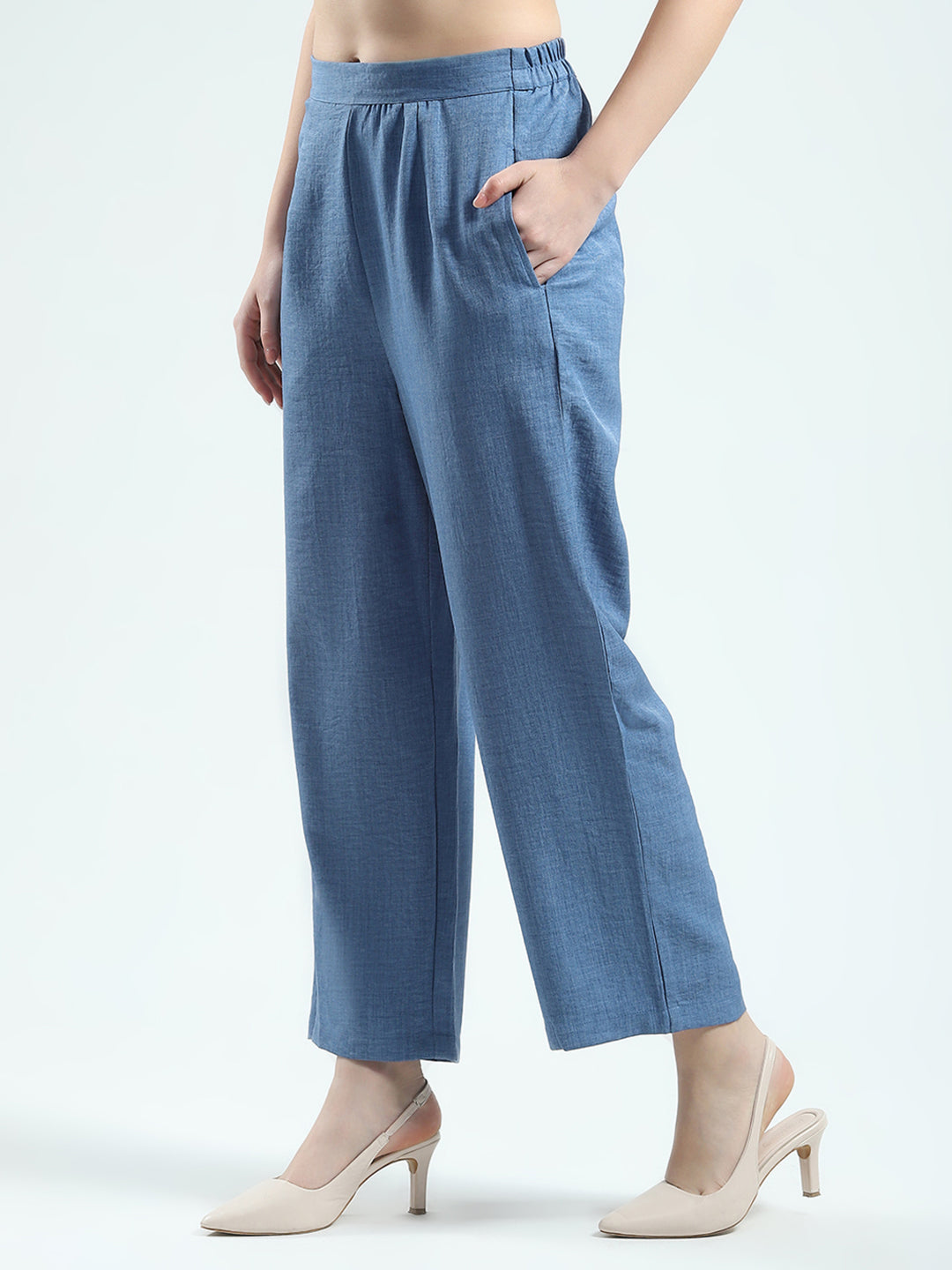 Women Blue Printed Collar 3/4th Sleeve Cords Set
