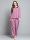 Women Pink Self Design Collar 3/4th Sleeve Cords Set