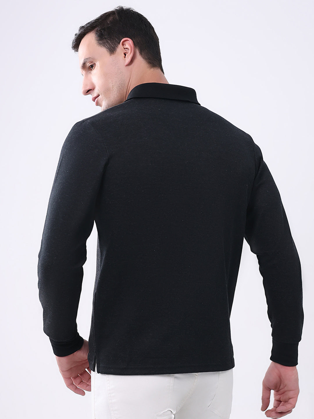 Men Black Stripe Collar Full Sleeve Winter T-Shirt