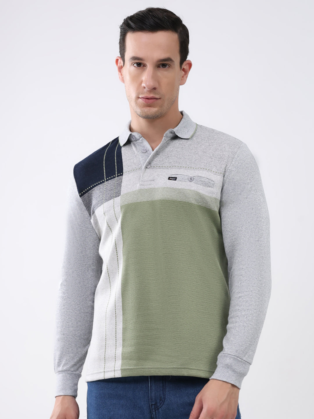 Men Grey Abstract Collar Full Sleeve Winter T-Shirt