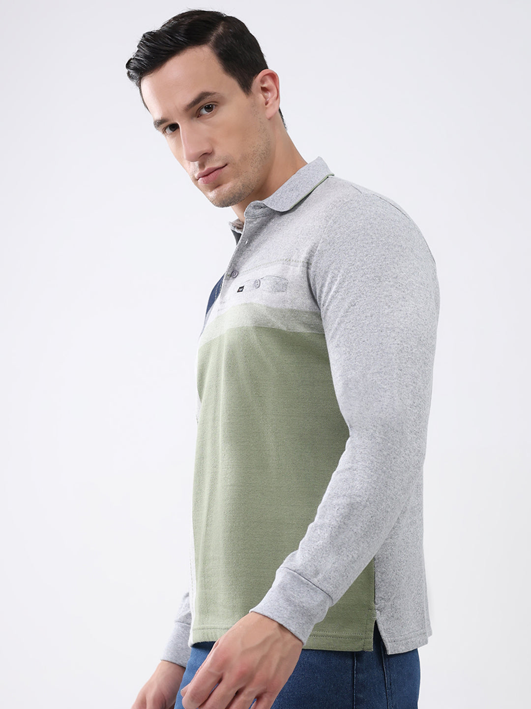 Men Grey Abstract Collar Full Sleeve Winter T-Shirt