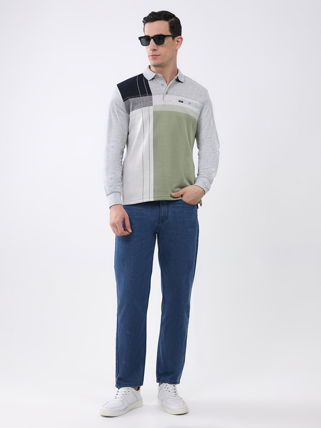 Men Grey Abstract Collar Full Sleeve Winter T-Shirt