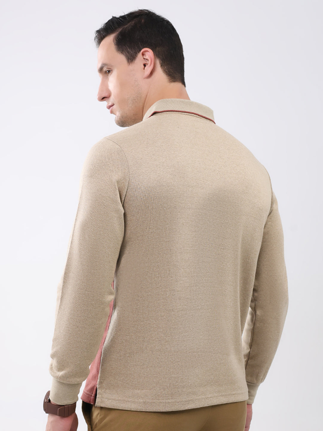 Men Khaki Abstract Collar Full Sleeve Winter T-Shirt