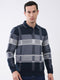 Men Navy Blue Abstract Collar Full Sleeve Winter T-Shirt