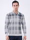 Men Grey Check Collar Full Sleeve Winter T-Shirt