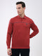 Men Red Self Design Collar Full Sleeve Winter T-Shirt
