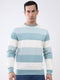 Men Blue Stripe Round Neck Full Sleeve Winter T-Shirt