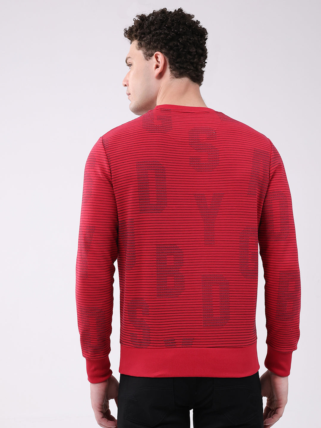 Men Red Printed Round Neck Full Sleeve Winter T-Shirt