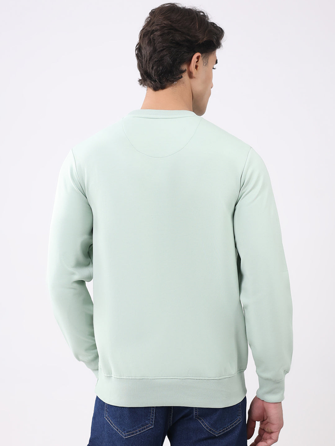 Men Green Printed Round Neck Full Sleeve Sweatshirt