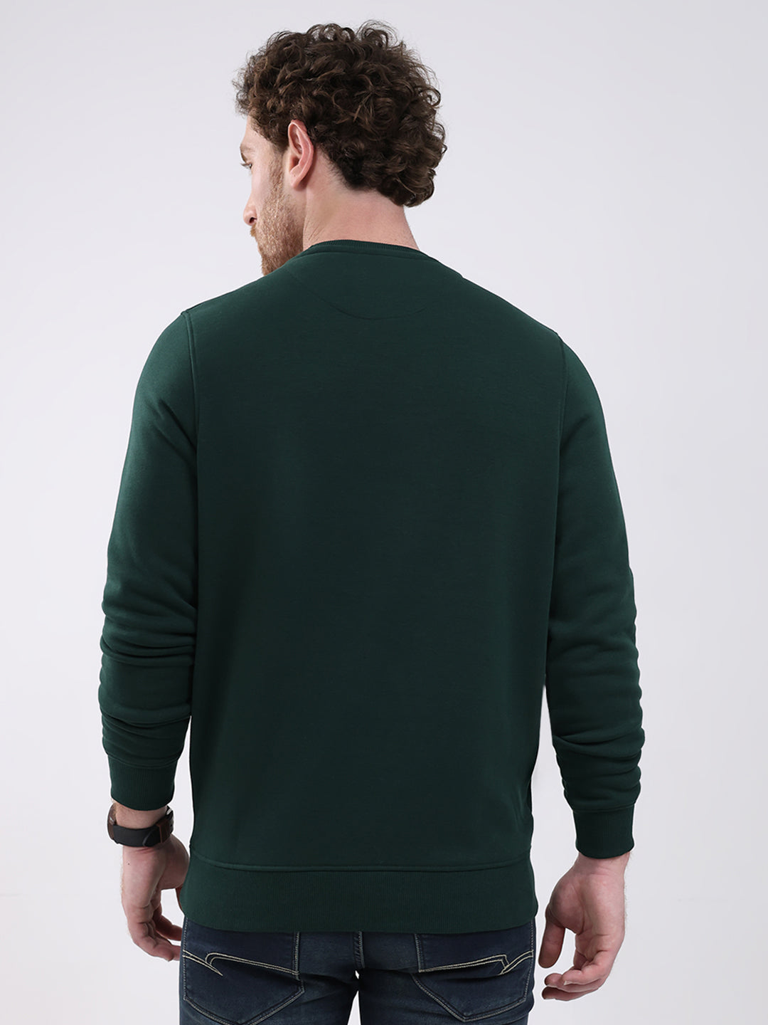 Men Green Printed Round Neck Full Sleeve Sweatshirt