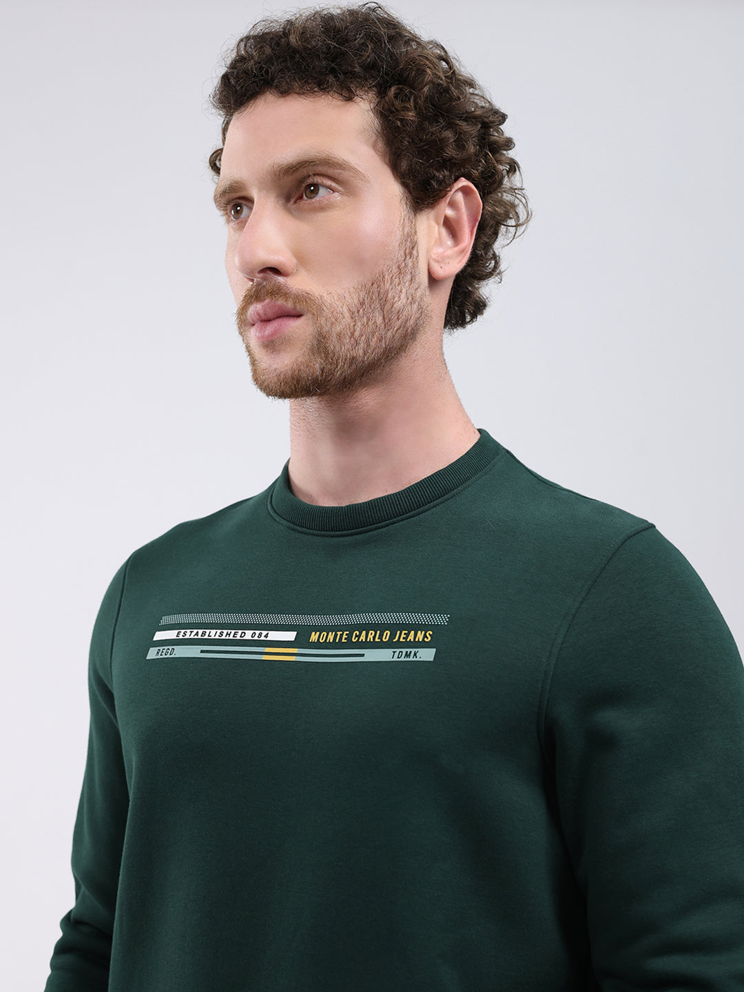 Men Green Printed Round Neck Full Sleeve Sweatshirt