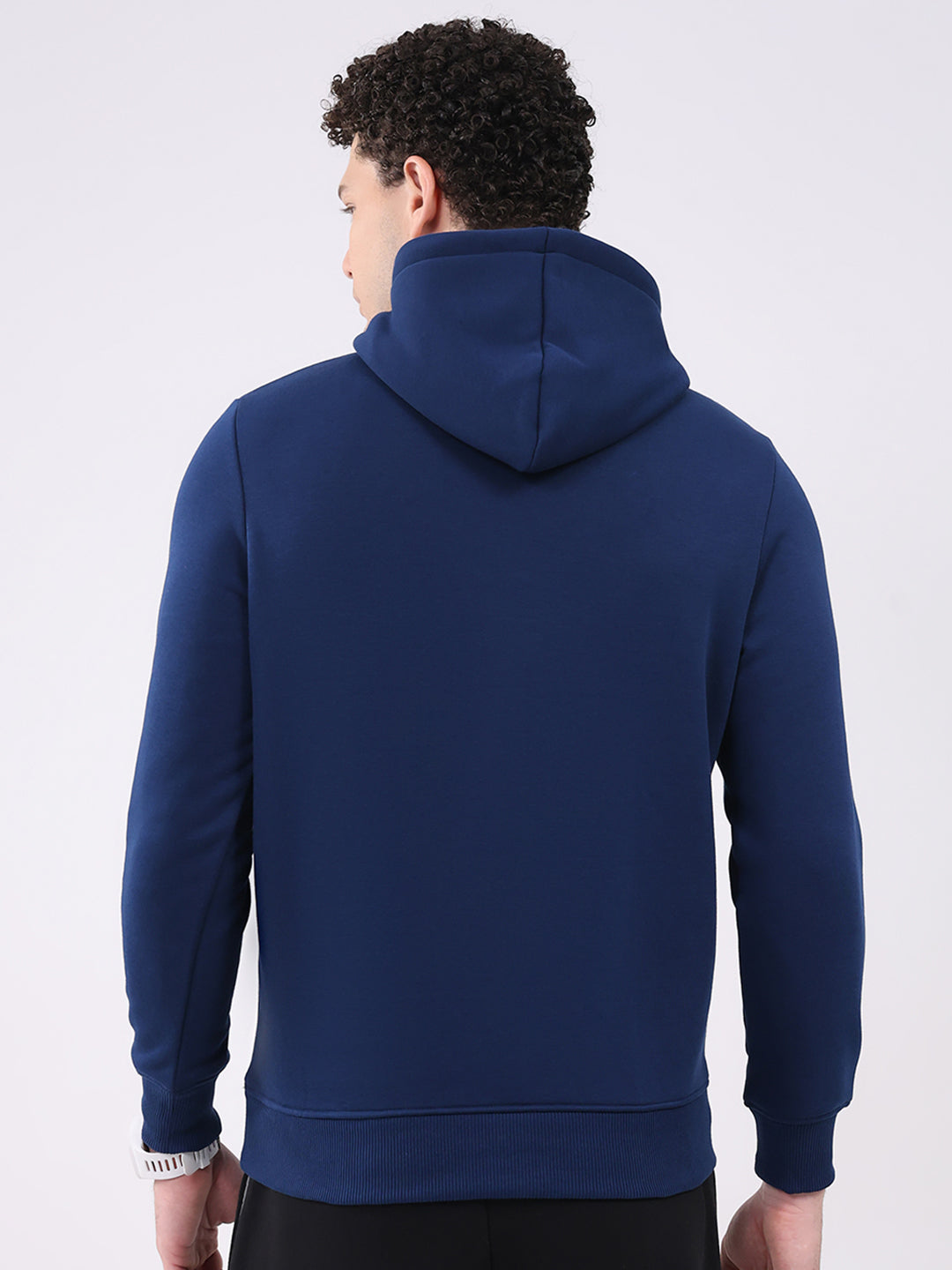 Men Navy Blue Printed Hooded Full Sleeve Sweatshirt