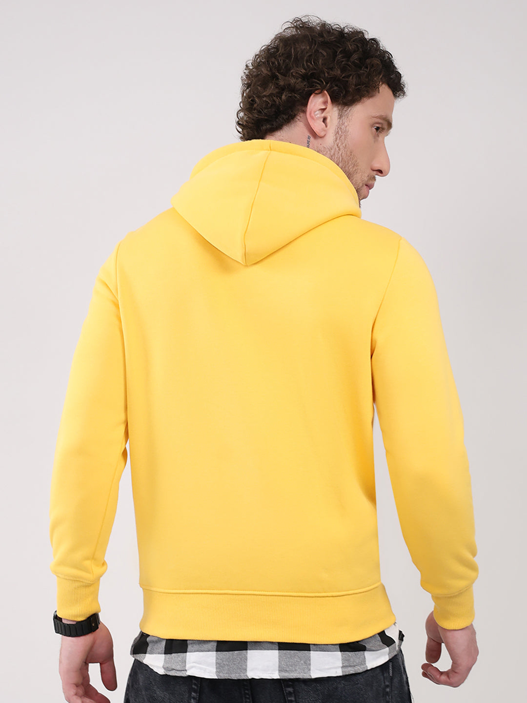 Men Yellow Printed Hooded Full Sleeve Sweatshirt