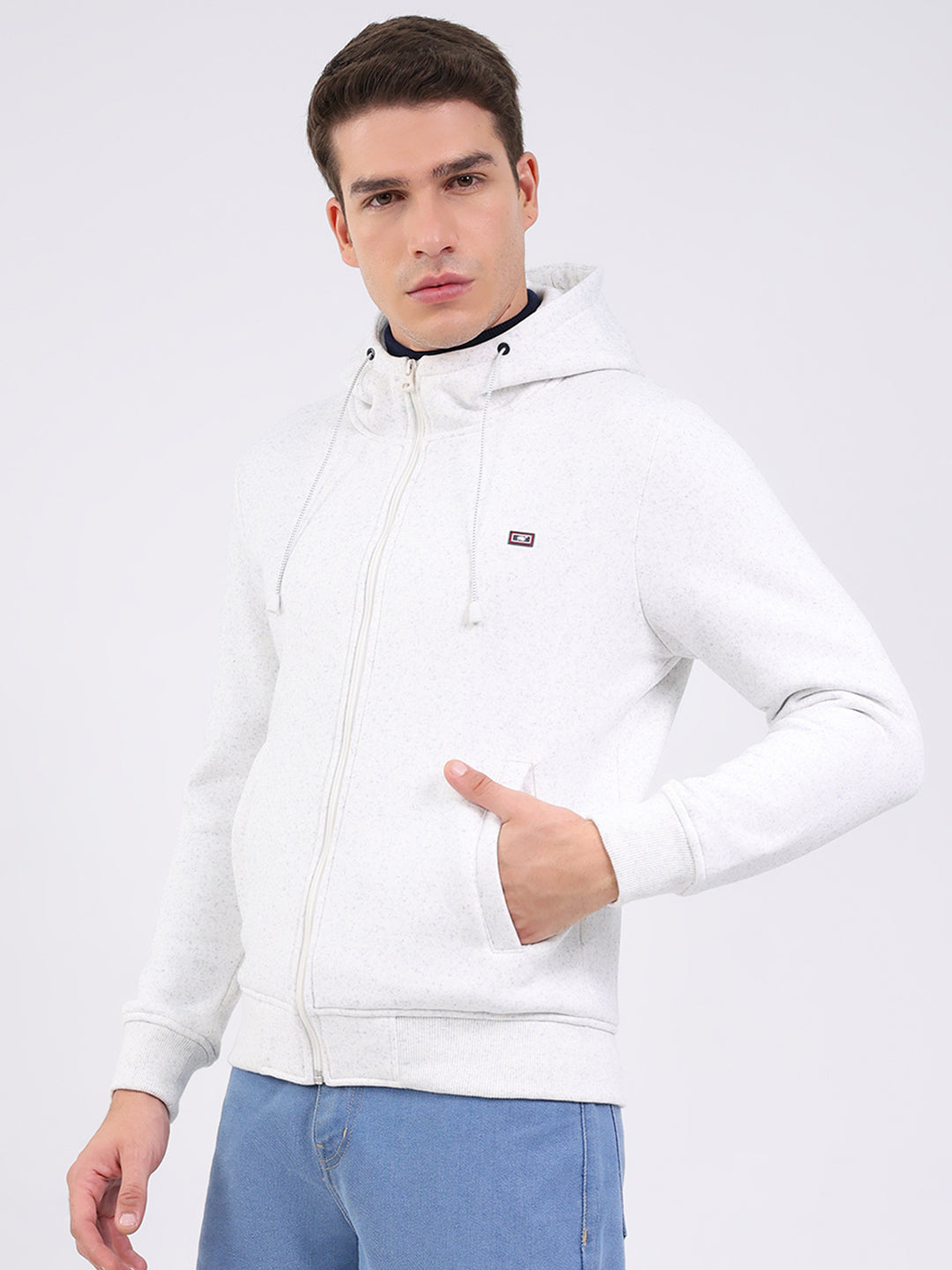 Men White Solid Hooded Full Sleeve Sweatshirt
