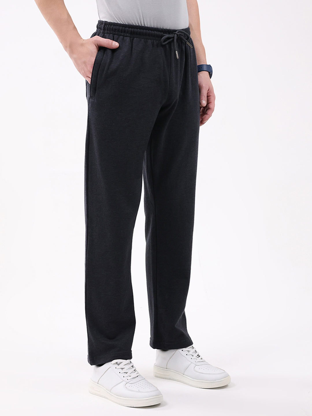 Men Charcoal Solid Regular Fit Winter Lower