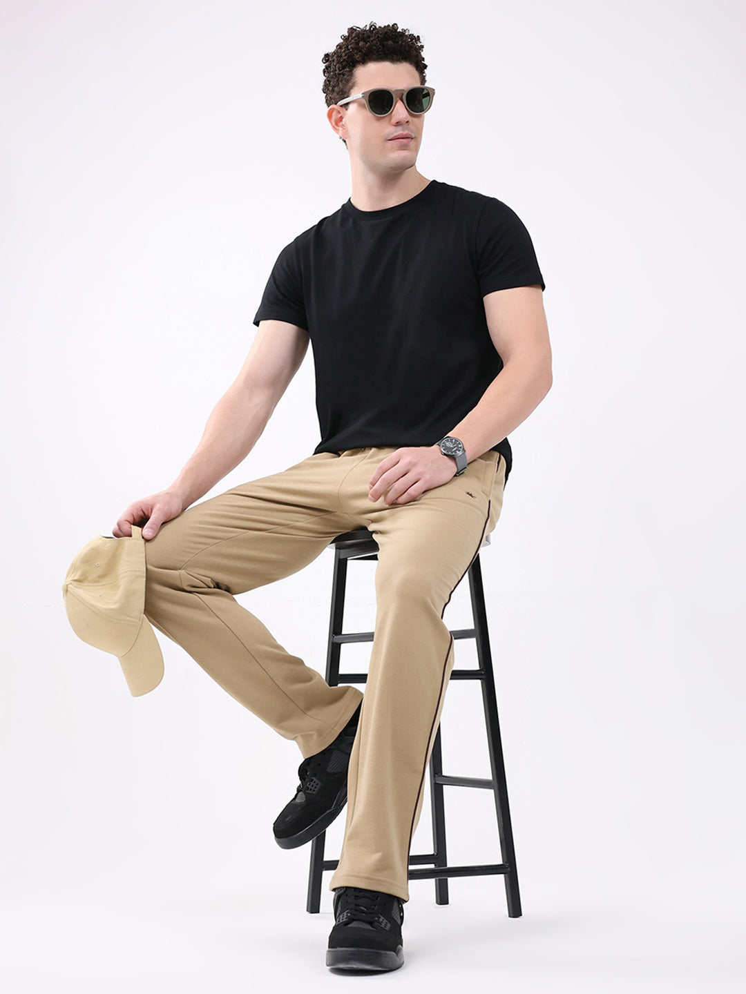 Men Khaki Solid Regular Fit Winter Lower