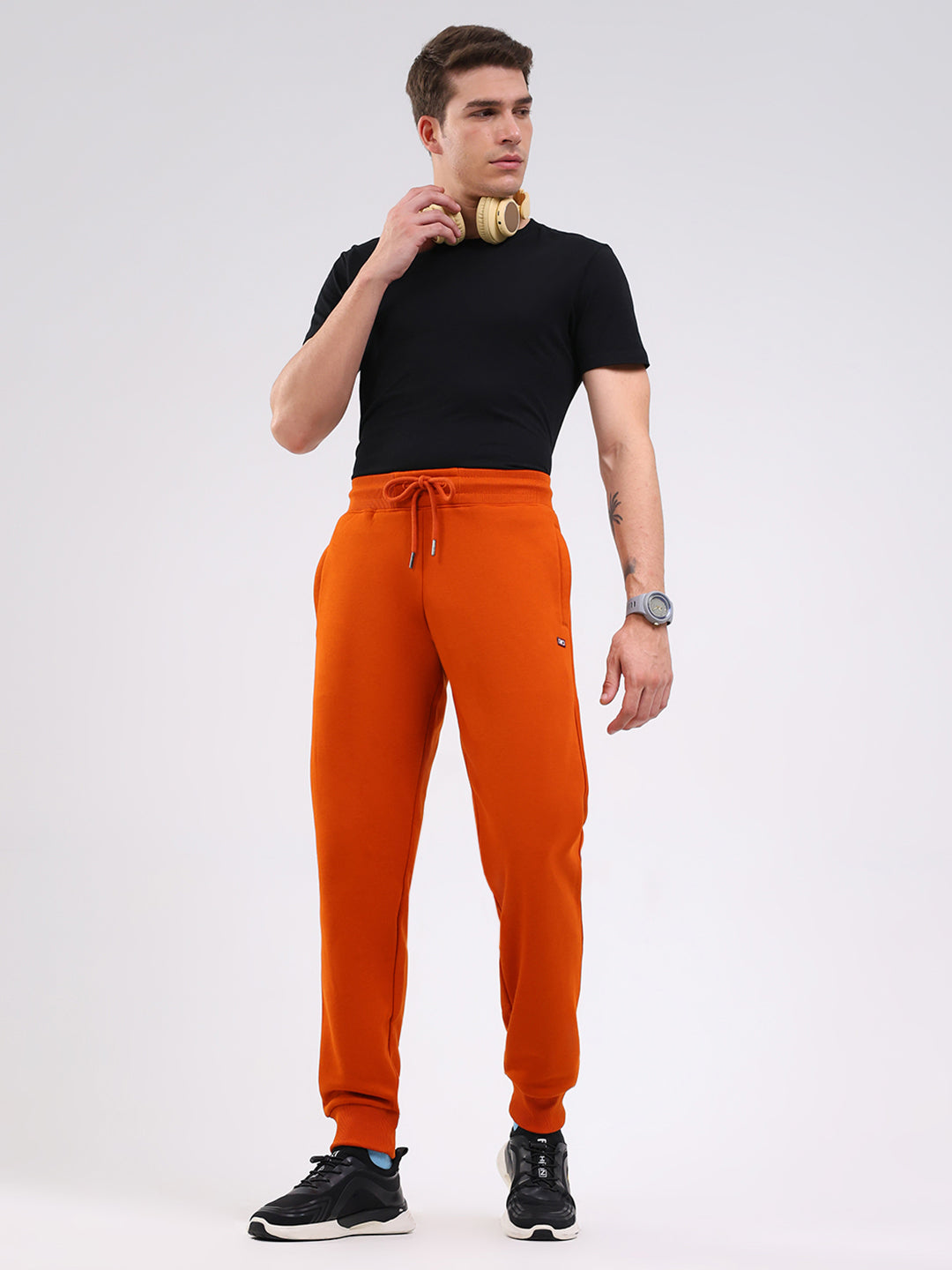 Men Orange Solid Regular Fit Winter Lower