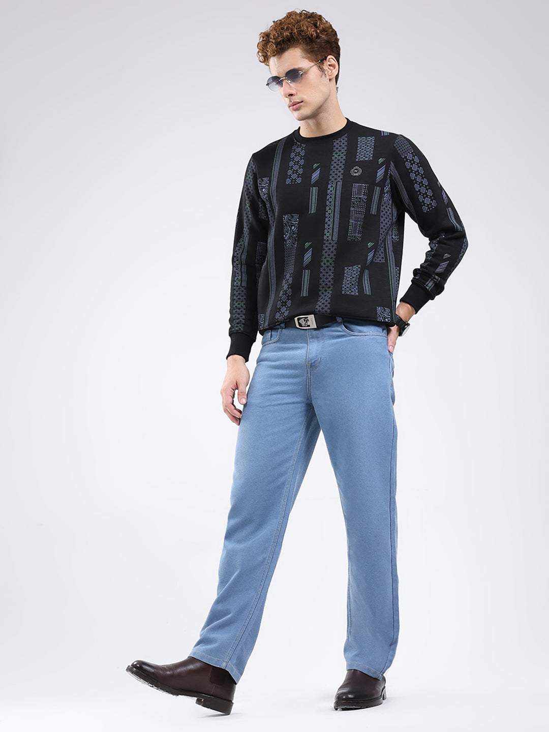 Men Black Printed Round Neck Full Sleeve Sweatshirt