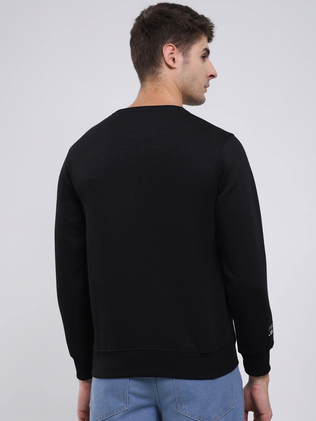 Men Black Printed Round Neck Full Sleeve Sweatshirt