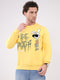 Men Yellow Printed Round Neck Full Sleeve Sweatshirt