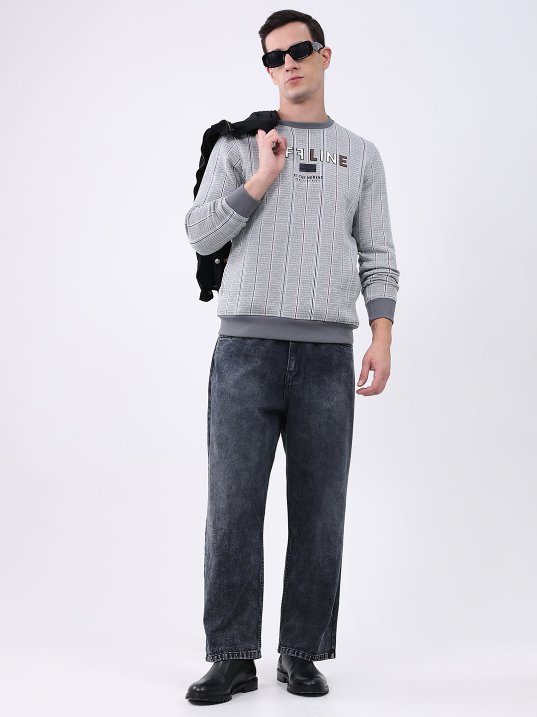 Men Grey Printed Round Neck Full Sleeve Sweatshirt