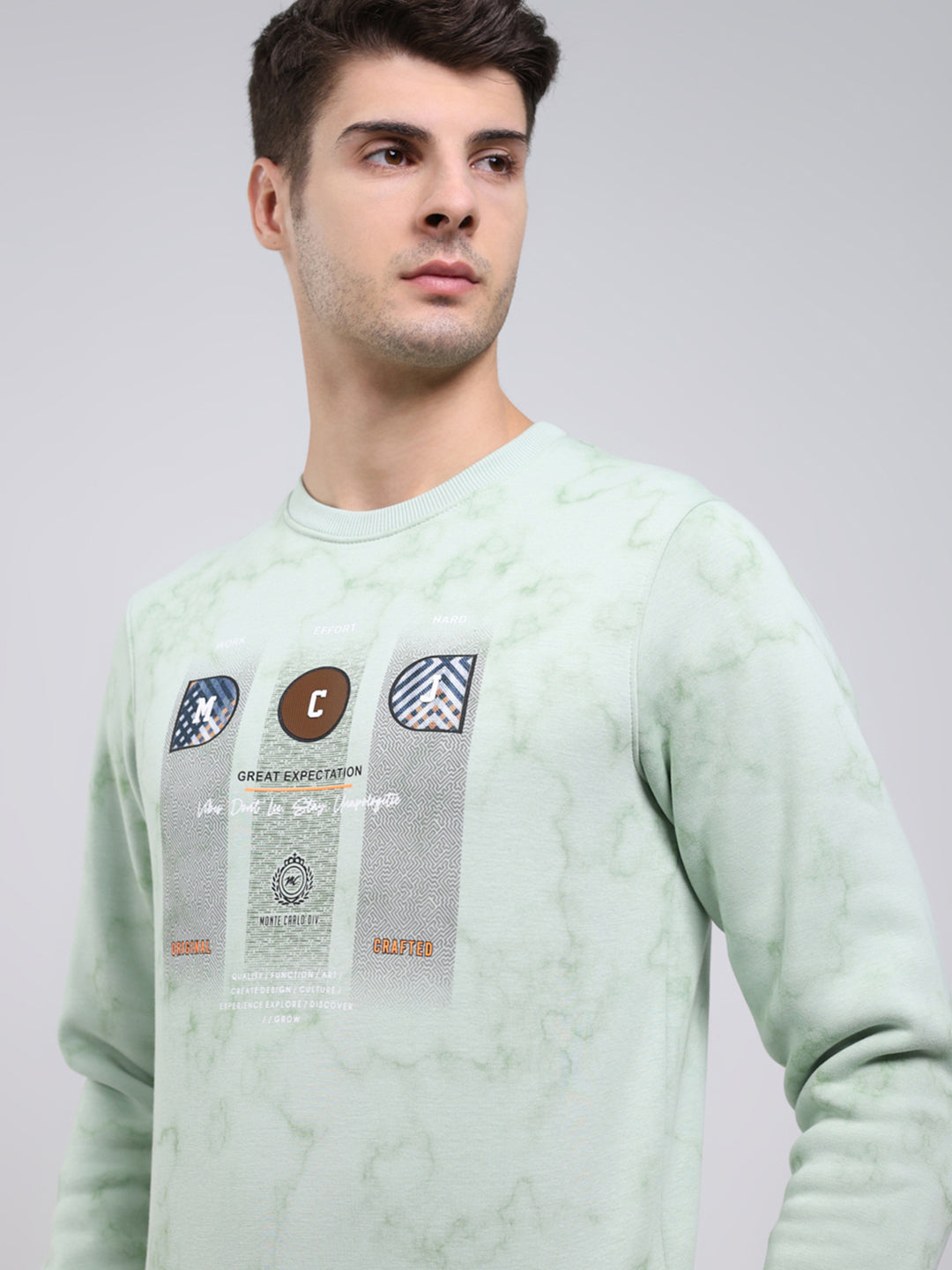 Men Mint Green Printed Round Neck Full Sleeve Sweatshirt
