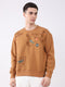 Men Tan Printed Round Neck Full Sleeve Sweatshirt