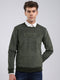 Men Olive Printed Round Neck Full Sleeve Sweatshirt