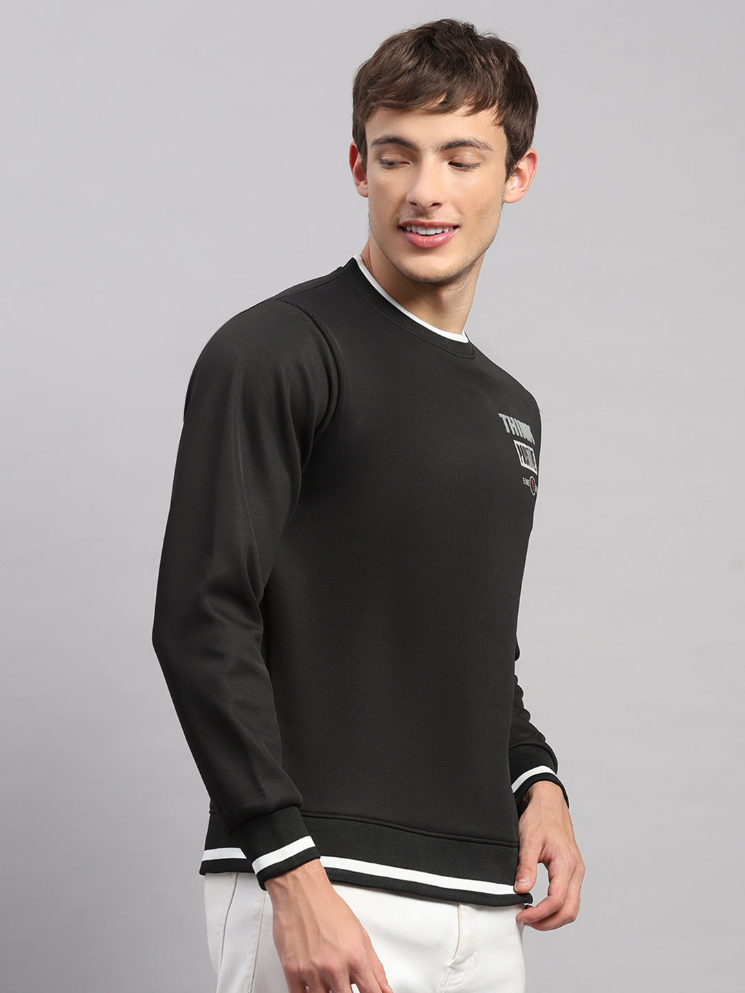 Men Black Printed Round Neck Full Sleeve Sweatshirt