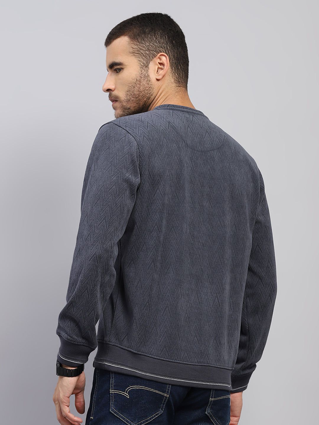 Men Grey Printed Round Neck Full Sleeve Sweatshirt